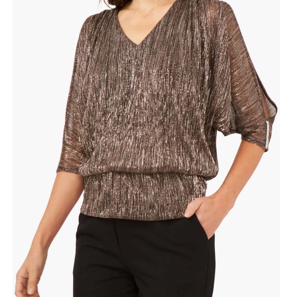 Split-Sleeve Metallic Blouson Top, small